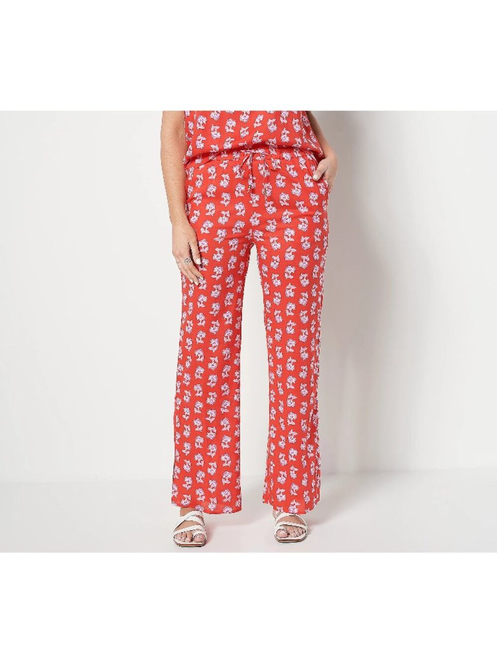 Candace Camern Bure Pant Size 2X Reg Printed Wide Leg Side Slits Cherry Floral